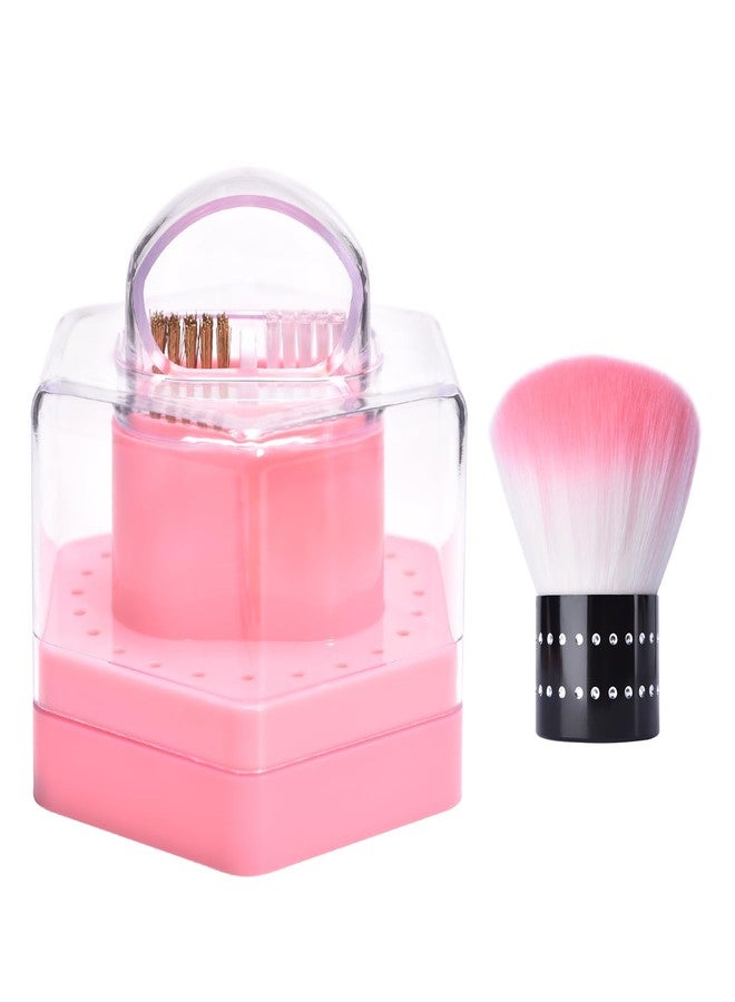 Rolabling 2 in 1 Nail Drill Bit Holder & Cleaner Brush Case 24 Holes Dustproof Storage Organizer for Nail Tech, Manicure/Pedicure Tools with Dust Collector (Pink) - Image 1